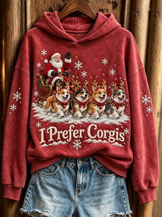 Women's Christmas I Prefer Corgis Santa Claus & Dogs Print Hoodie