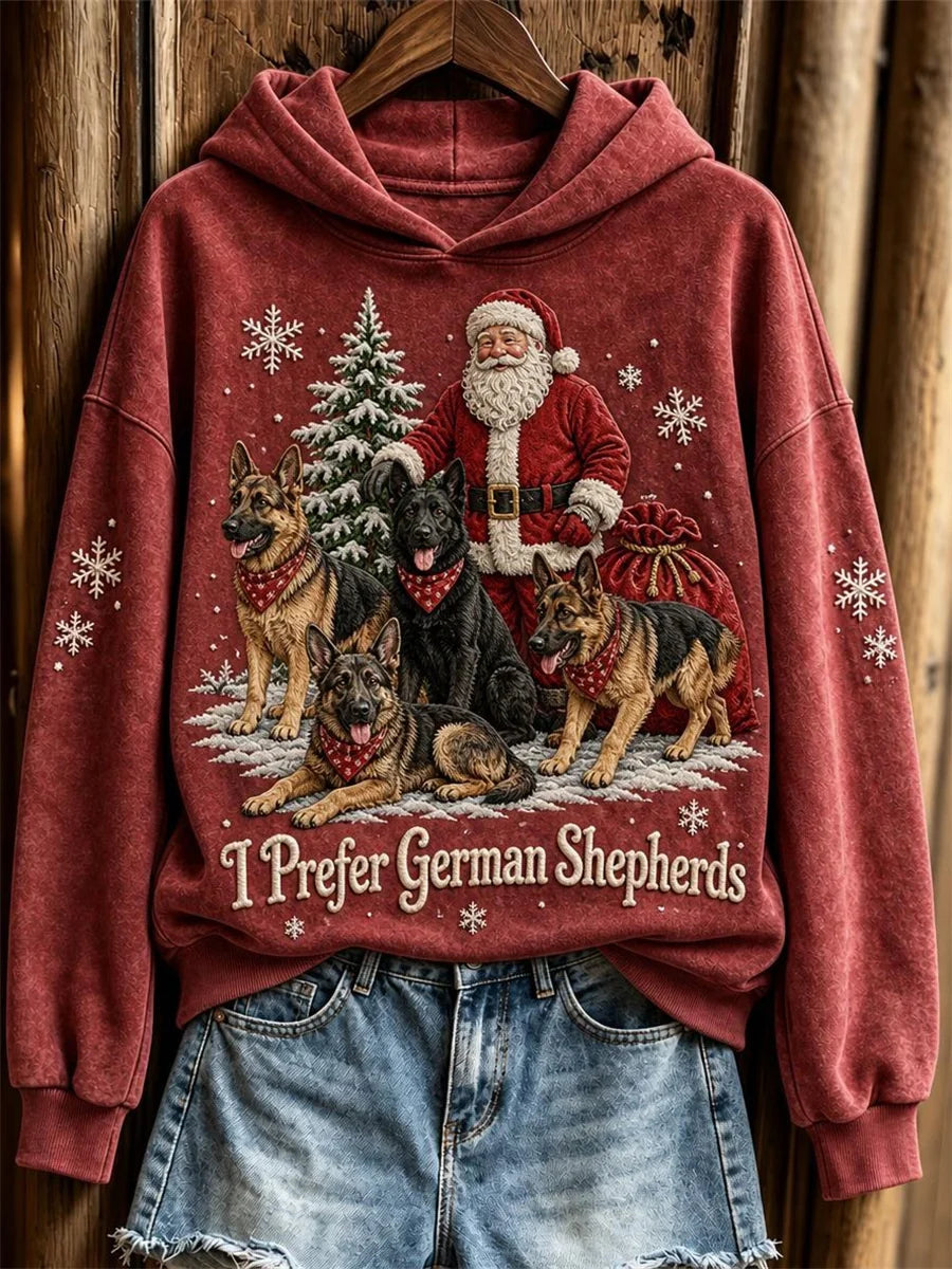 Women's Christmas I Prefer German Shepherds Santa Claus & Dogs Print Hoodie