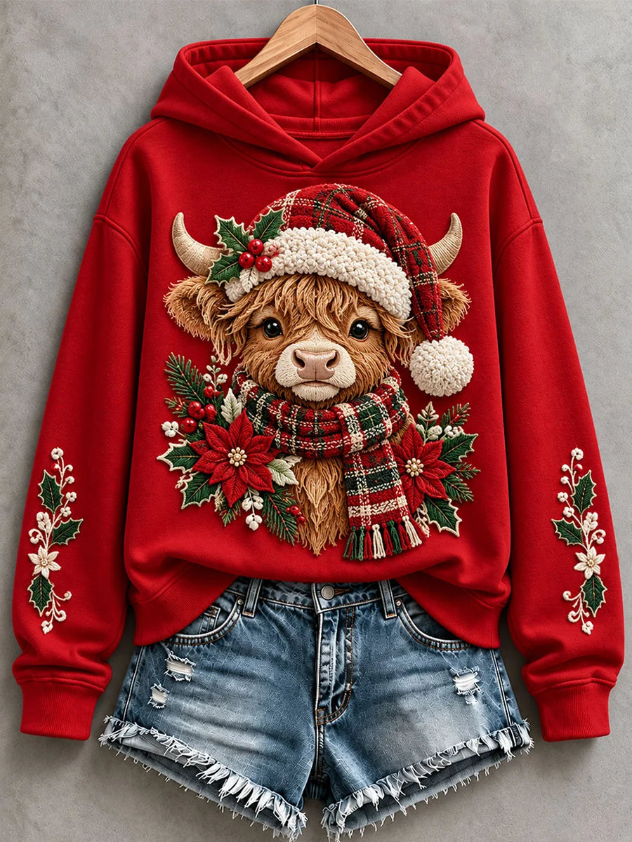 Women's Christmas Highland Cow Hoodie