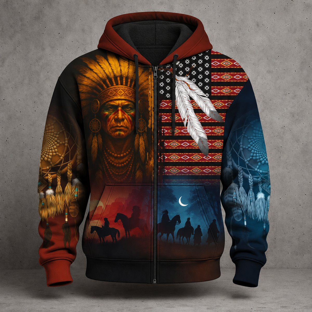 3D Hoodie Native American Faux Leather Vest Hoodie, Southwestern Tribal Eagle Feather Graphic