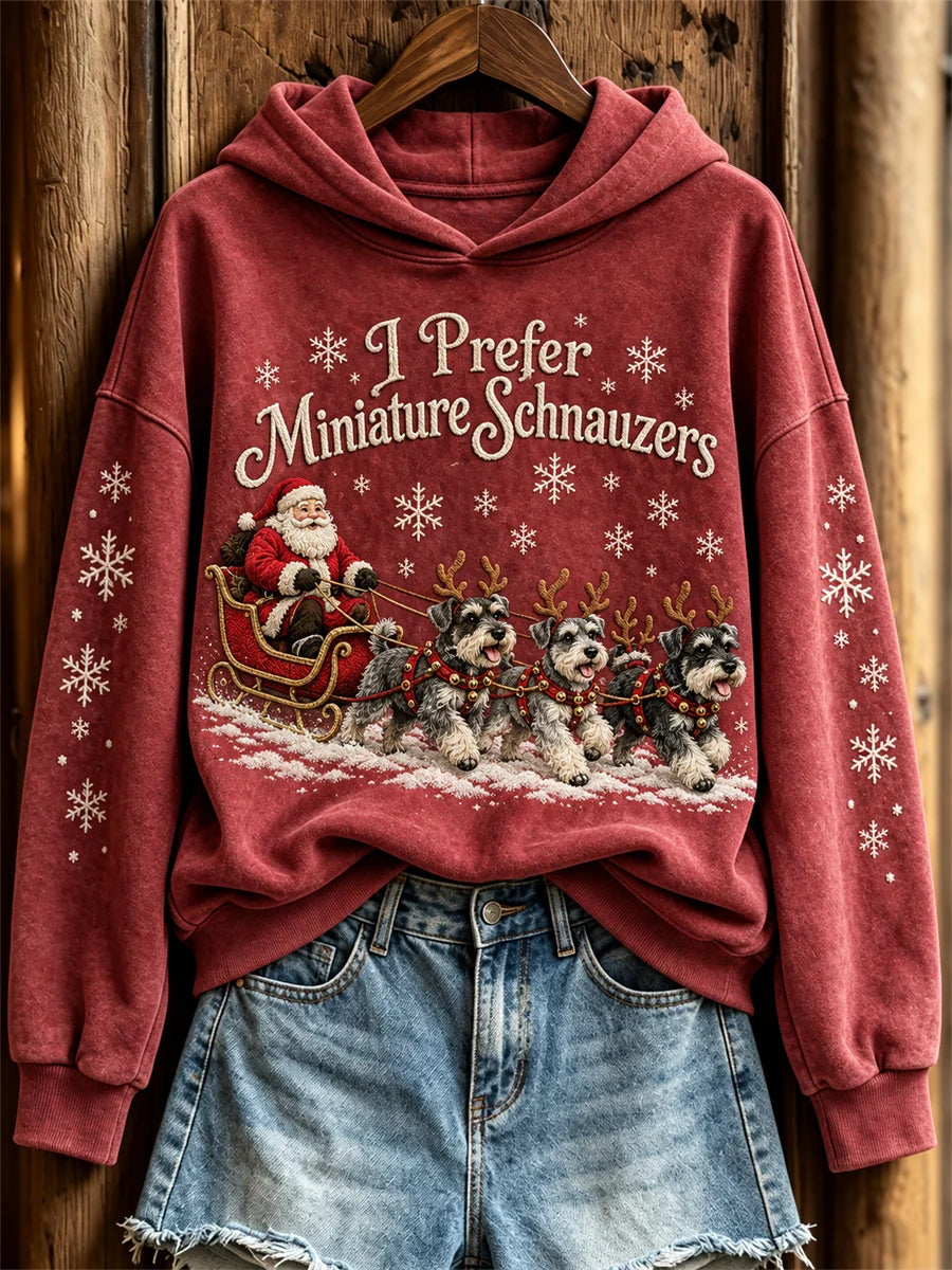 Women's Christmas I Prefer Miniature Schnauzers Santa Claus & Dogs Print Hoodie
